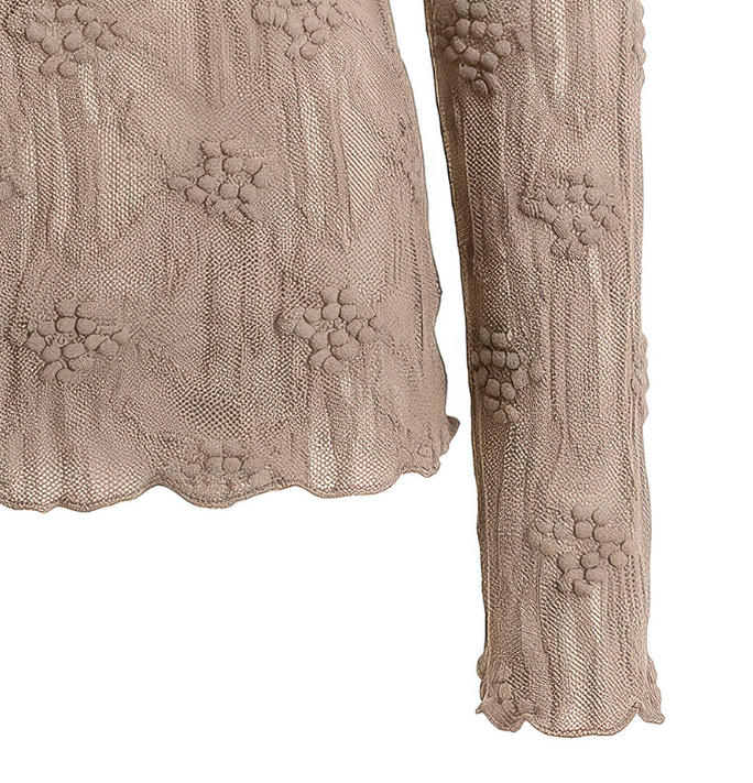 Floral Textured Sheer Mock-Neck Blouse