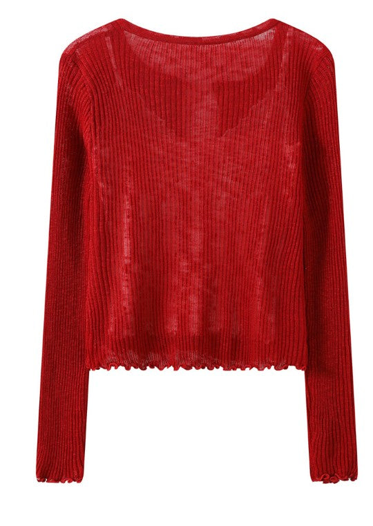 Share Sheer Knit Cardigan & Camisole Tank Top Set Separates 2-Piece Ribbed Cover Up S su-541600 (0)