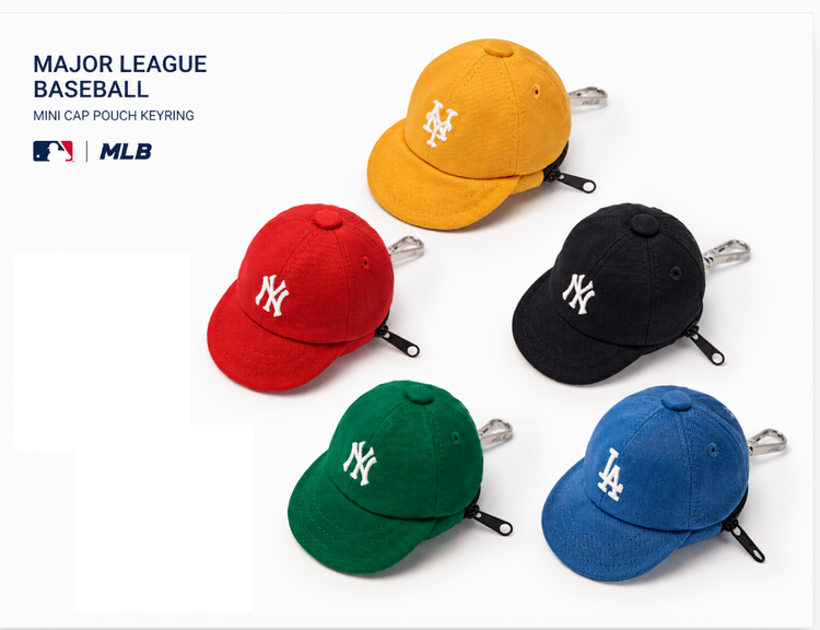 MLB Korea Mini Baseball Cap Pouch Keyring Bag Charm – Multiple Teams & Colors