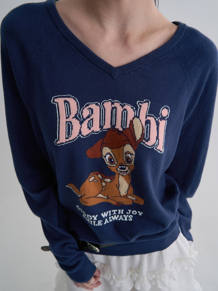 Disney Bambi V-Neck Graphic Knit Sweater – product view 3