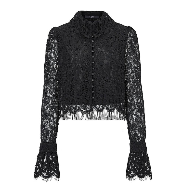 Flared-Sleeve Lace Blouse