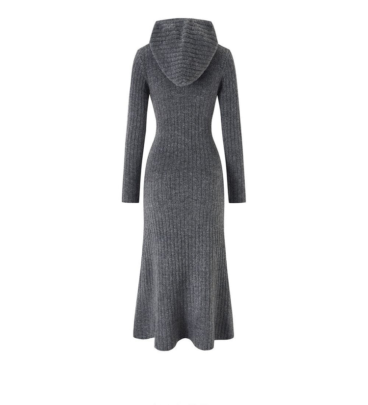 Hooded Fit-and-Flare Knit Dress