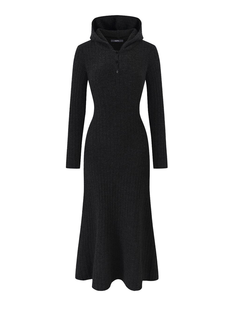 Hooded Fit-and-Flare Knit Dress