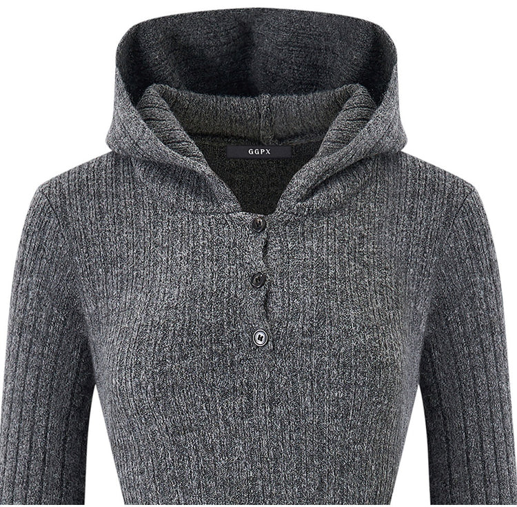 Hooded Fit-and-Flare Knit Dress
