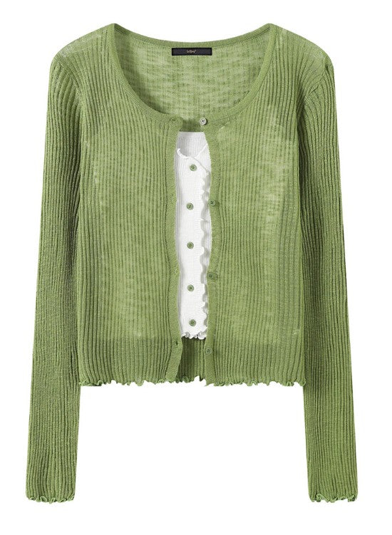 Share Sheer Knit Cardigan & Camisole Tank Top Set Separates 2-Piece Ribbed Cover Up S su-541600 (0)
