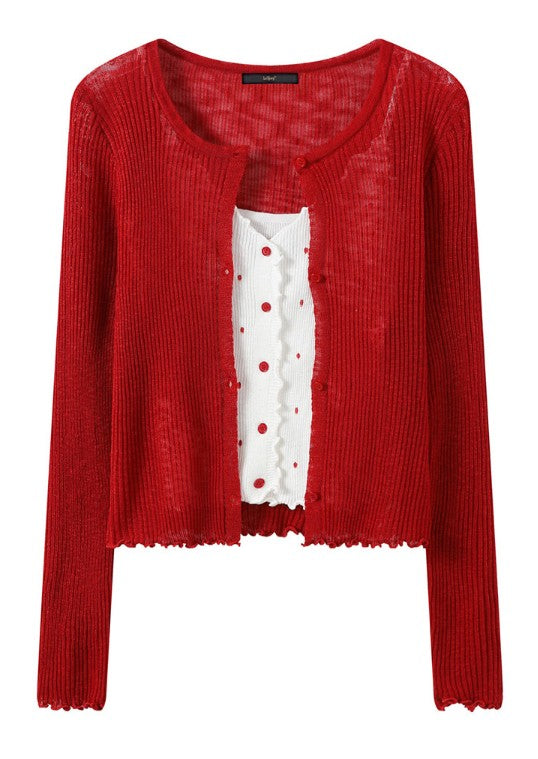 Share Sheer Knit Cardigan & Camisole Tank Top Set Separates 2-Piece Ribbed Cover Up S su-541600 (0)