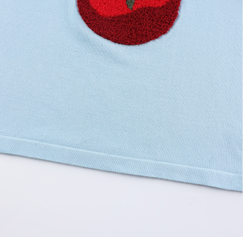Retro Tomato Boucle Patch Ringer Knit Top Cute Aesthetic Y2K Summer Vintage Style