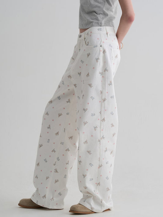 Disney Bambi Print Wide-Leg Jeans – White – product view 1