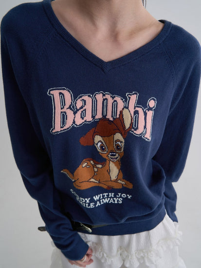 Disney Bambi V-Neck Graphic Knit Sweater – product view 3