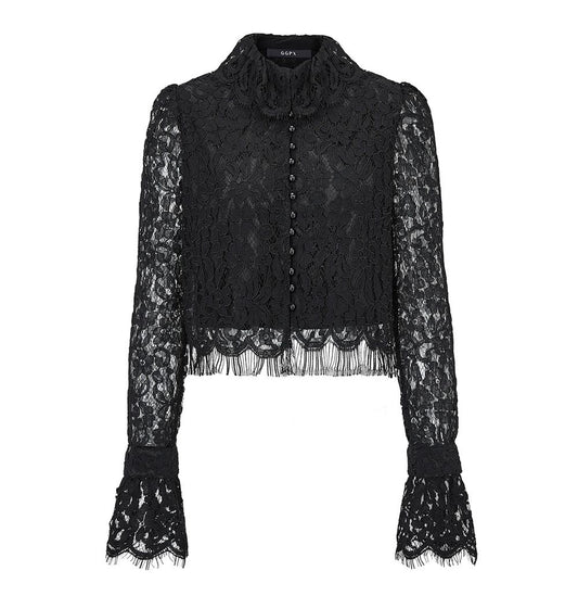 Flared-Sleeve Lace Blouse