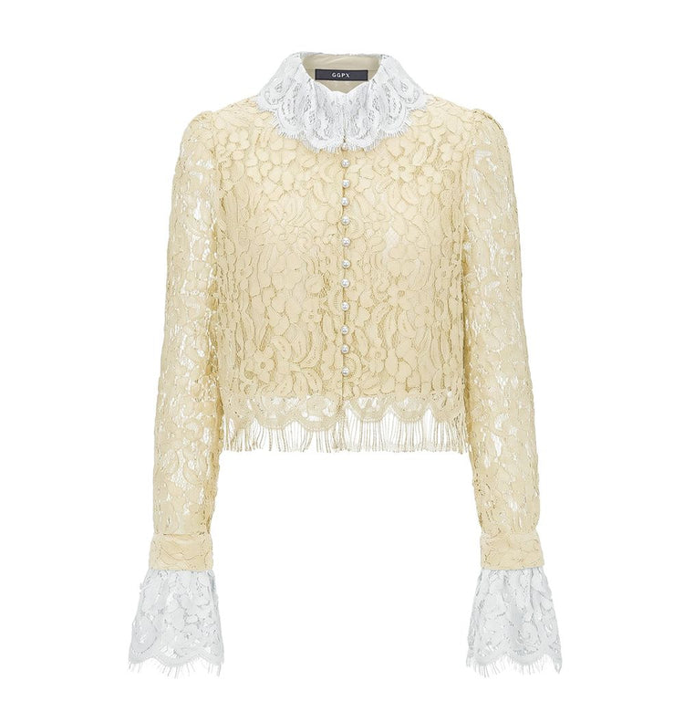 Flared-Sleeve Lace Blouse