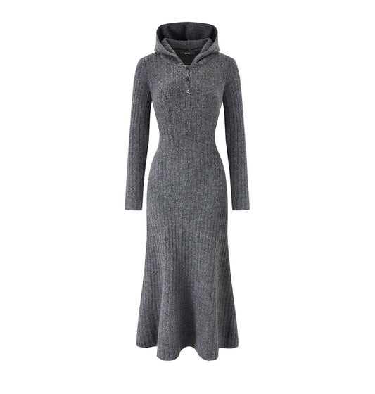 Hooded Fit-and-Flare Knit Dress