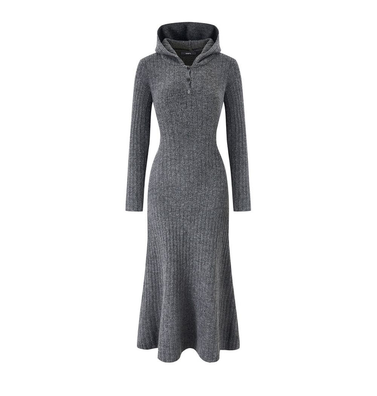 Hooded Fit-and-Flare Knit Dress