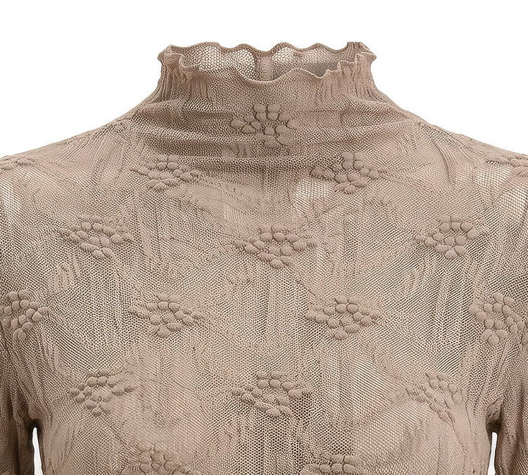 Floral Textured Sheer Mock-Neck Blouse