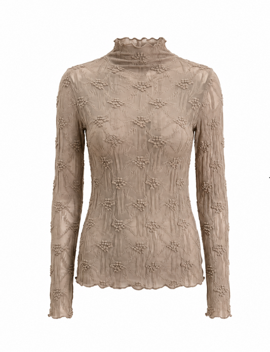 Floral Textured Sheer Mock-Neck Blouse